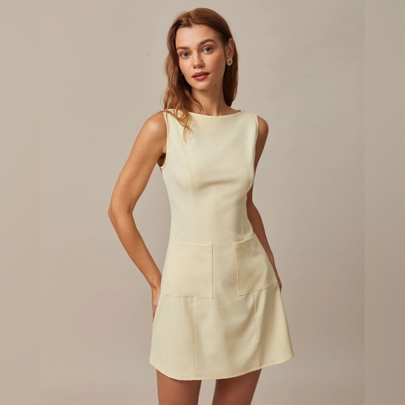 RIHOAS Dresses & Skirts - Rihoas Yellow Boat Neck Cutout Mini Dress